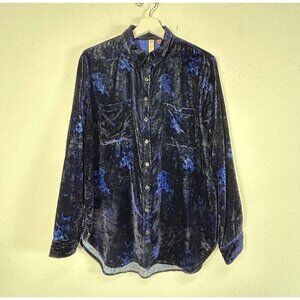 Anthropologie Pilcro Womens Mara Relaxed Velvet Button Down Shirt Size 4 Blue